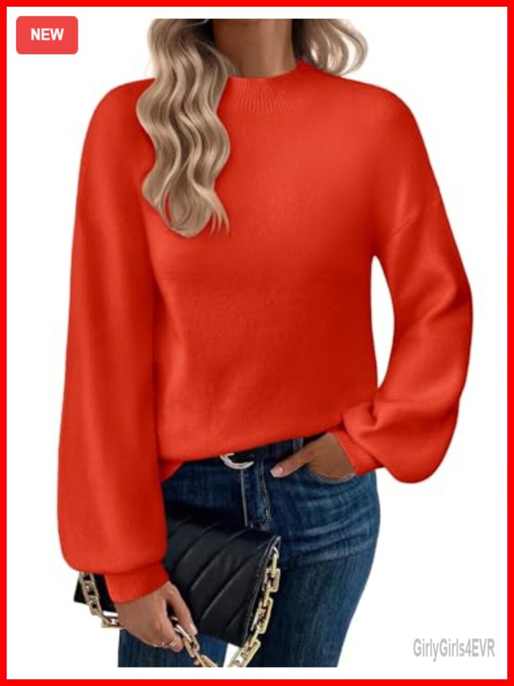 Womens Turtleneck Knit Sweater Long Sleeve Pullover Lantern Sleeve Cozy Winter